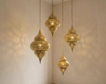 Messing hanglamp – filigraan plafondlampkappen – Marokkaanse lantaarn aan het plafond