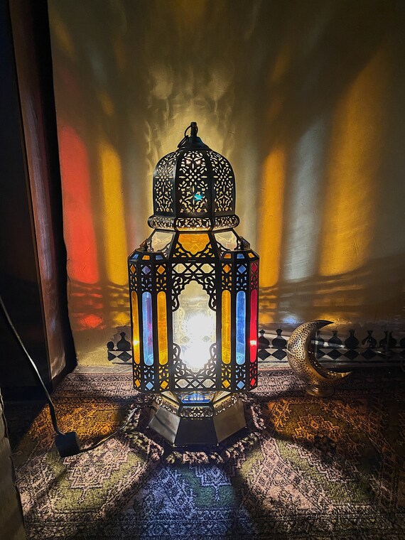 Brass Moroccan Table floor Lamp With Color Class Handmade