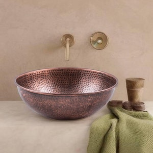 copper vessel sink hammered , vintage copper sink , bathroom kitchen style , hammered handmade copper sink