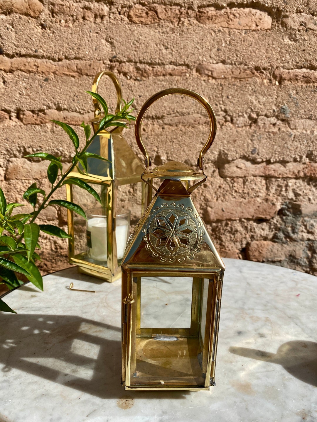 Handmade Moroccan Brass Lantern: Vintage Candle Holder, Flower