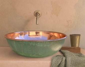 Green Patina copper Moroccan sink hammered , vintage copper sink bathroom style