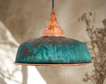 Lámpara colgante de cobre, lámpara artesanal marroquí con pátina de cobre
