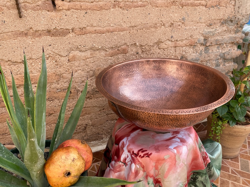 copper Moroccan sink hammered , vintage copper sink , copper color , marrakech bathroom style , hammered copper sink, arabic bathroom decor image 5