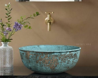 Green Patina copper Moroccan sink hammered , Oxidized vintage copper sink