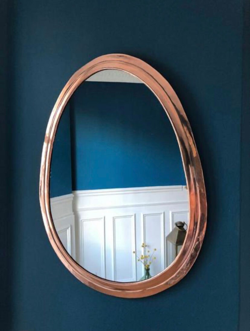 Oval shape Handmade red copper flat metal Moroccan Mirror