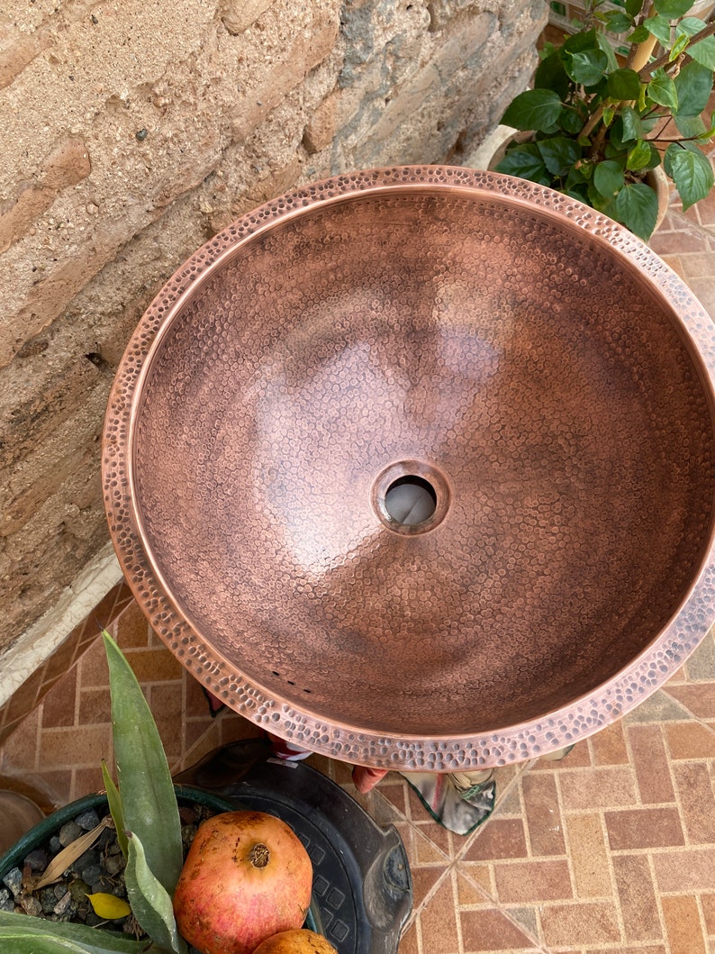 copper Moroccan sink hammered , vintage copper sink , copper color , marrakech bathroom style , hammered copper sink, arabic bathroom decor image 10