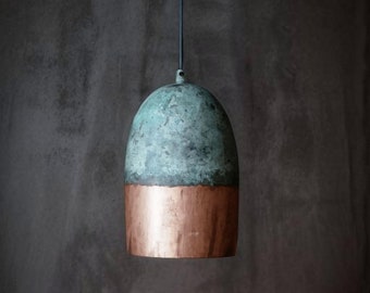 Vintage Copper Pendant Light for Island kitchen and bedroom style , Oxidized patina Copper ceiling Light