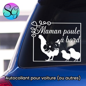 Autocollant maman poule à bord, poule avec poussin