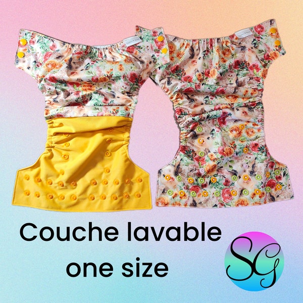One-size washable diaper / pocket diaper / flowered pig
