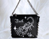 SCORPION HAND BAG, Studded hand bag, shoulder bag, painted bag, painted purse, small purse, black purse, black small bag, black bag