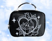 LOVE ANGEL BAG, hand bag, shoulder bag, painted bag, painted purse, small purse, black purse, black small bag, black bag, angel, mini purse