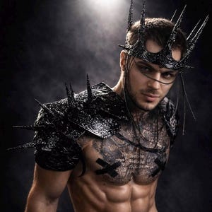 Burning man, Male Gothic Punk Rock Goth, Cyber Barocco, Unisex Gothic Crown, Devil, Evil King, Dark Daemon, Vampire, Burning Man, Armor