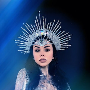 Ice Queen Crown, Snow Queen crown, Holiday spiked headpiece,Silver Halo crown, Christmas headpiece, Xmas headpiece, Mardi Gras