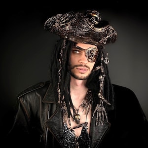 Captain Jack Sparrow, Pirate Skull Tricorne, Men&#39;s Pirate Сostume, Pirates of the Caribbean,  Barbossa, Steampunk, Festival, LARP, Cosplay