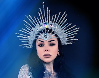 Ice Queen Crown, Snow Queen crown, Holiday spiked headpiece,Silver Halo crown, Christmas headpiece, Xmas headpiece, Mardi Gras