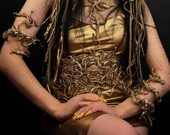 Gold Snake Bracelet, Snake Earrings, Medusa Gorgon Jewelry, Snake Armband Cuff, Egyptian, Cleopatra, Gothic Jewelry, Snake Stud Earrings