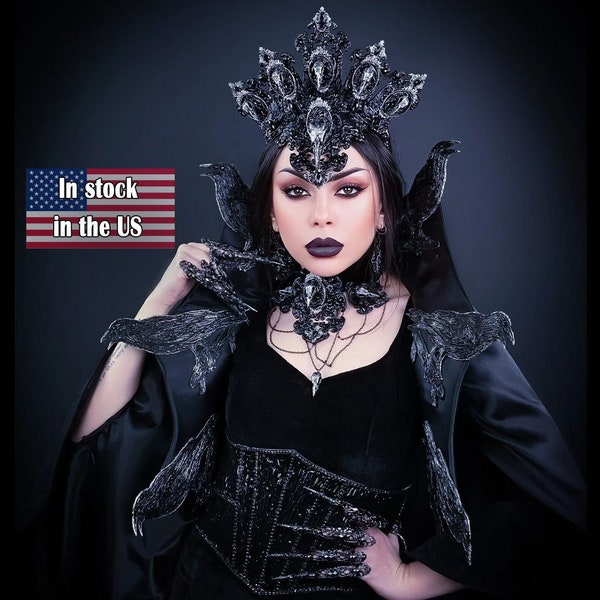 Raven Queen Crown, Demon Raven, Gothic Bird Headdress, Black Bird headdress, Fantasy Headpiece, Witch Crown, Dark Goddess, Dark Fairy