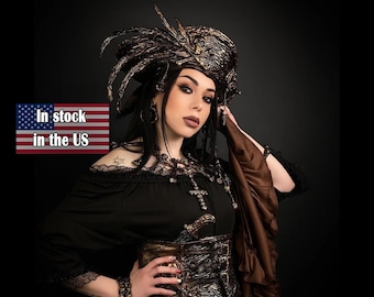 Halloween, Deluxe Skull Pirate Hat, Women's Steampunk Costume, LARP, Cosplay