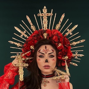 Día de los Muertos, Santa Muerte, Frida Kahlo, Día de los Muertos, Santa Catarina, Calavera de azúcar, Corona de diosa gótica, Corona de diosa oscura
