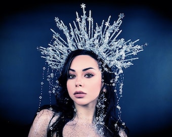 Snow crystal crown, Woodland crown, Christmas Halo crown, Ice queen, Crown with snowflakes, Bride winter headdress, Ice crown, Winter halo