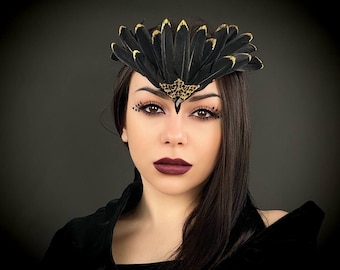 Black Bird Tiara, Phoenix Bird Fascinator, Fairy Bird Headpiece, Dark Fairy, Crown with Feathers, Crown Fantasy Gothic