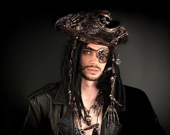 Captain Jack Sparrow, Pirate Skull Tricorne, Men's Pirate Сostume, Pirates of the Caribbean,  Barbossa, Steampunk, Festival, LARP, Cosplay