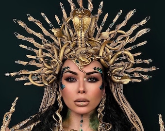 Halloween, Gold Medusa Crown, Gorgon Snake Headdress, Gothic Headband