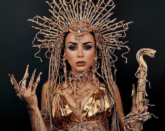 Halloween, Large Medusa Halo Crown, Gorgon Lux headpiece, Snake headband