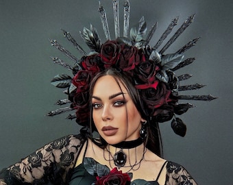 Burgundy Red Flower Crown, 4 display picture 1