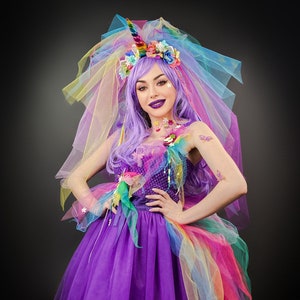 Rainbow unicorn girls costume, Rainbow unicorn Birthday outfit set, My little pony costume, Cosplay MLP, Unicorn headband adult