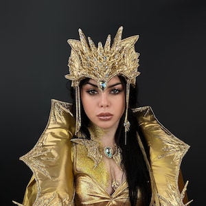 Gold Dragon crown, Dragon Fairy tiara, Dracarys crown, Dragon Queen tiara, Fantasy Headpiece, Gold Goddess tiara, Burning Man, Festival