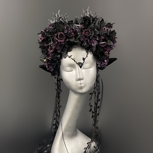 Gothic elf crown, Dark elf crown, Dark fairy headpiece, Evil Elf Crown, Nymph headpiece, Woodland tiara, Halloween, Flower tiara, Festival