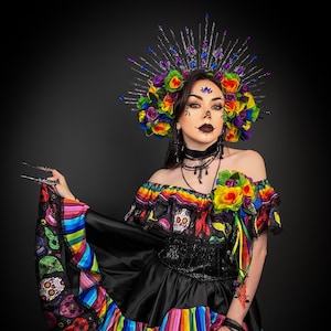 Disfraz de Día de Muertos para adulto, disfraz mexicano para niña, disfraz de fiesta para mujer mexicana, disfraz de calavera de azúcar, disfraz de Día de los Muertos para niña.
