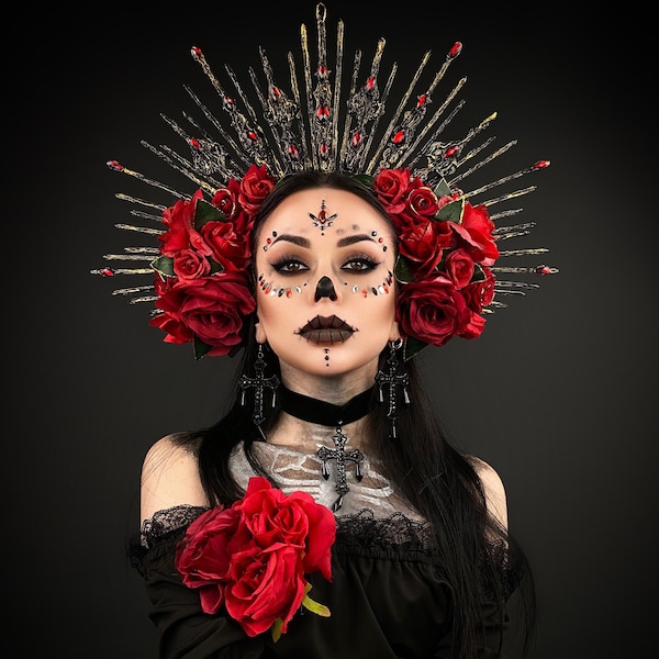 Santa Muerte, Dia de los Muertos, Santa Katarina, Sugar Skull, Frida Kahlo, Day of the Dead, Gothic Goddess crown, Dark goddess crown