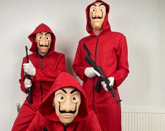 La Casa De Papel kostuum, La Casa De Papel cosplay, Jumpsuit en Salvador Dali maskeren geldoverval, Netflix Tokyo, Rio, el Profesor