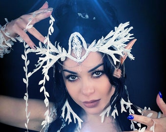 Burning man, White Ice Fairy Tiara: Handmade Winter Elf Crown