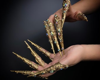 Finger Claws, Gold Fingers Jewellery, Gothic Nails Jewellery, Halloween, Filigree Jewellery, Gold Fingers, Sugar skull, Photoprops