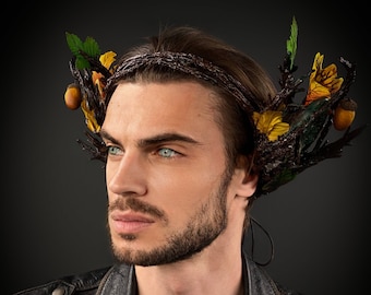 Unisex Wood Elf crown, Forest Fairy, Lumberjack, Tree costume, Fall crown, Festival headdress, Fall floral headpiece, Autumn headdress