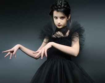 Trendy Wednesday Girl Dress, Wednesday Costume, Wednesday Black Full Dress, Addams Cosplay Costume, Rave’n Dance, Tiktok Trend, Halloween