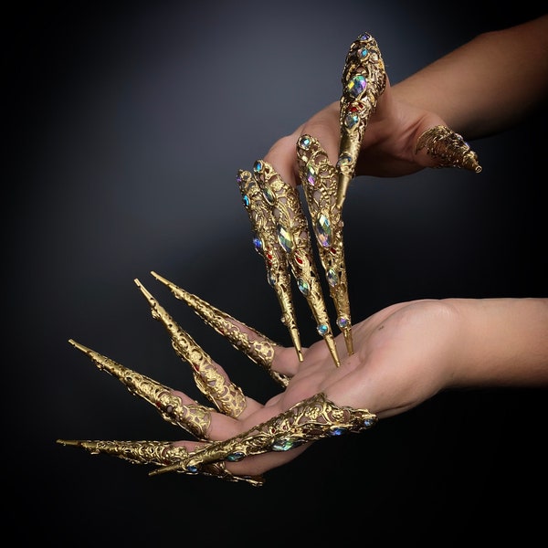 Finger Claws, Gold Fingers Jewellery, Gothic Nails Jewellery, Halloween, Filigree Jewellery, Gold Fingers, Sugar skull, Photoprops