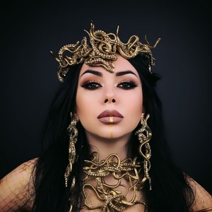 Luxus Medusa Gorgon Tiara, Schlangenkönigin, Strass Göttin Krone, Gold Medusa Kopfschmuck, Gothic Schlange Stirnband, Gothic Medusa