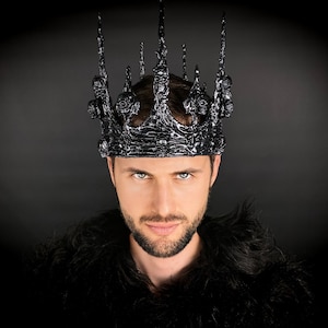 Pewter black crown, Gothic men&#39;s crown, Dark King, Large men&#39;s crown, Devil Crown, Death Skull crown, Halloween headwear, Royal crown