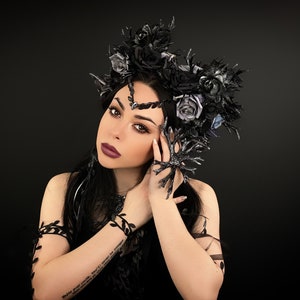 Dark elf crown, Dark fairy headpiece, Gothic headpiece, Woodland tiara, Halo Elf Crown, Nymph headpiece, Flower tiara, Midsummer Festival
