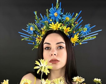 Ukrainian Crown with Daisies, Floral Halo Crown, Ukrainian Flower Wreath, Ukrainian Folk Head Attire, Vinok, Vishivanka Accessory