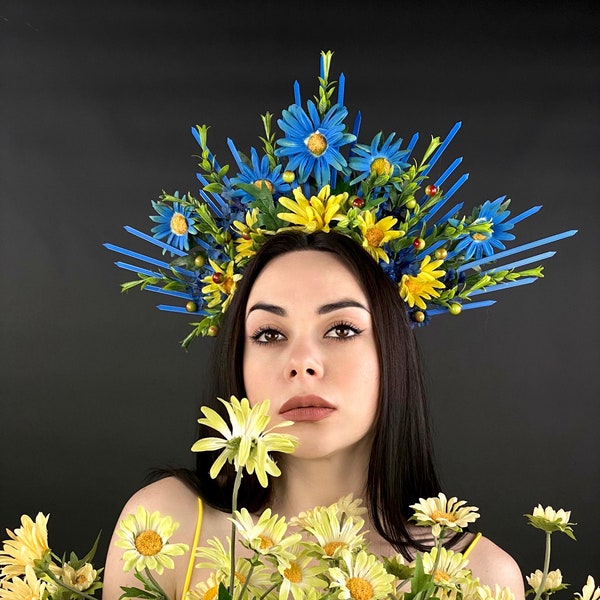 Ukrainian Crown with Daisies, Floral Halo Crown, Ukrainian Flower Wreath, Ukrainian Folk Head Attire, Vinok, Vishivanka Accessory