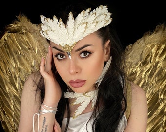 White Raven, White Phoenix, White Bird, White Swan, Nymph Headdress, Fairy Tiara, Elf Tiara, Bird of Paradise Headdress, Firebird Tiara