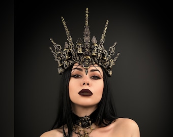 Evil queen, Dark fairy crown, Gothic crown, Gothic wedding, Death Skull crown, Skull Dia de los Muertos, Skeleton, Hades crown, Sugar Skull