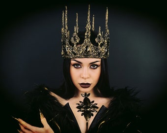 Burning man, Dark Queen Crown - Gold Gothic Tiara - Fantasy Costume Headpiece
