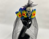 Day of The Dead headpiece, Halloween headdress , Sugar skull crown, Flower rainbow crown, Perfect Halloween headband.