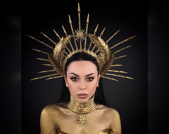 Fashion Gold Headband, Glitter Met Gala Crown, Sunburst Crown, Spike Halo Crown, Goddess of Victory, Galaxy Crown, Laurel wreath,  Fire bird